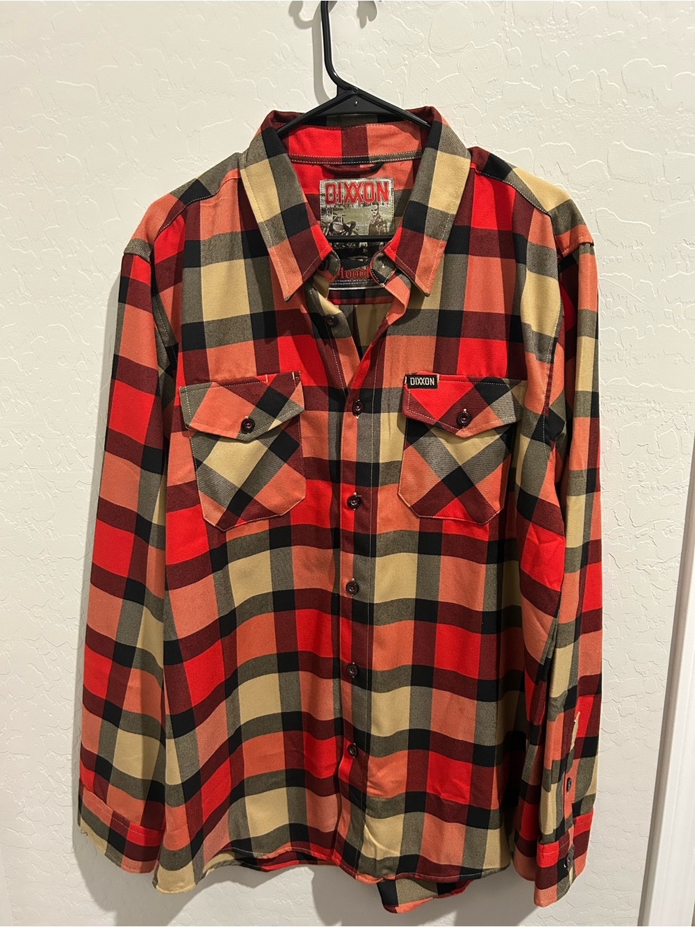DIXXON Red and Tan Plaid Long-Sleeve Button-Down Shirt